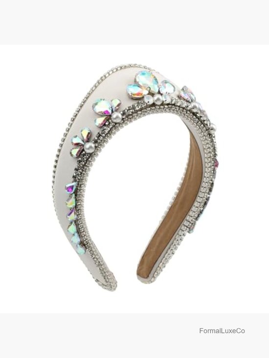 Wide Padded Crystal Pearl Baroque Crown Hairband Statement Headband